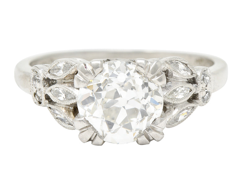 Late Art Deco 1930’s 1.63 CTW Old European Cut Diamond Platinum Lotus Engagement Ring GIA