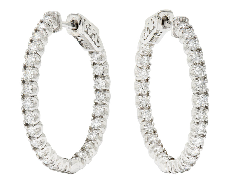 1.50 CTW Diamond 14 Karat White Gold Inside Outside 27 MM Hoop Earrings