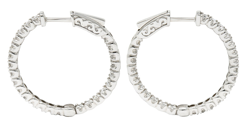 1.50 CTW Diamond 14 Karat White Gold Inside Outside 27 MM Hoop Earrings