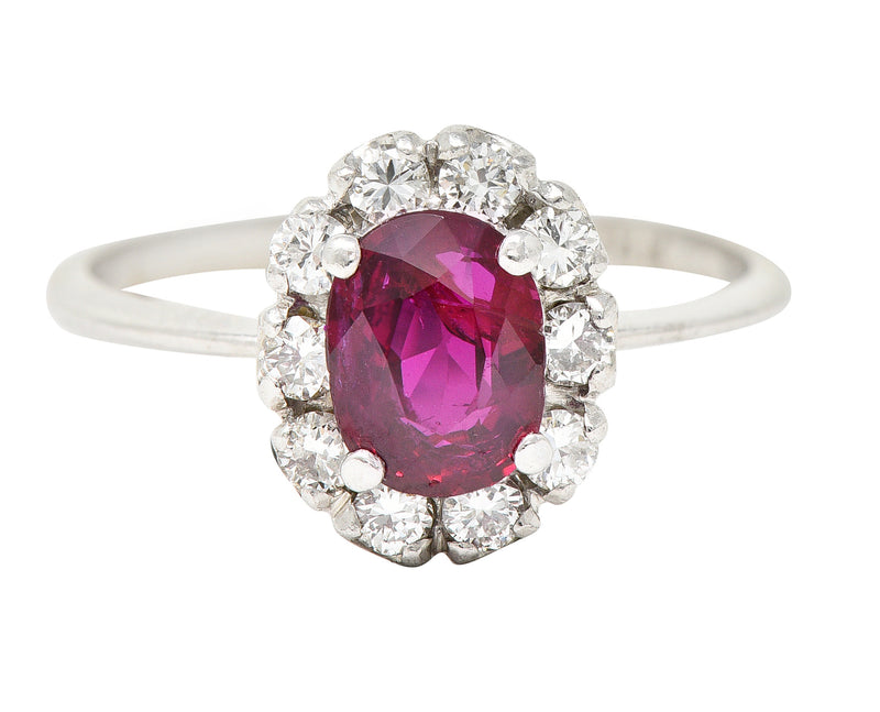 Contemporary 1.08 CTW Diamond 18 Karat White Gold Ruby Cluster Halo Ring