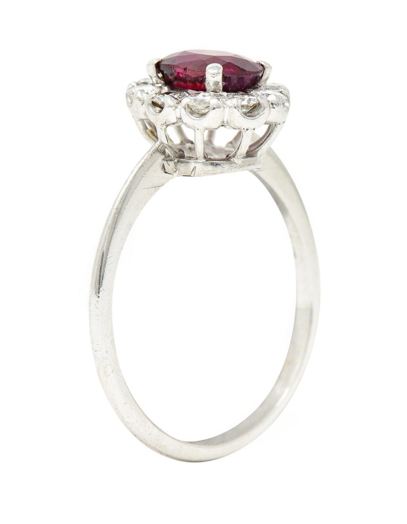 Contemporary 1.08 CTW Diamond 18 Karat White Gold Ruby Cluster Halo Ring