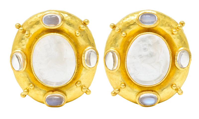 Elizabeth Locke Moonstone Mother-Of-Pearl Venetian Glass 18 Karat Yellow Gold Orpheus Intaglio Vintage Earrings