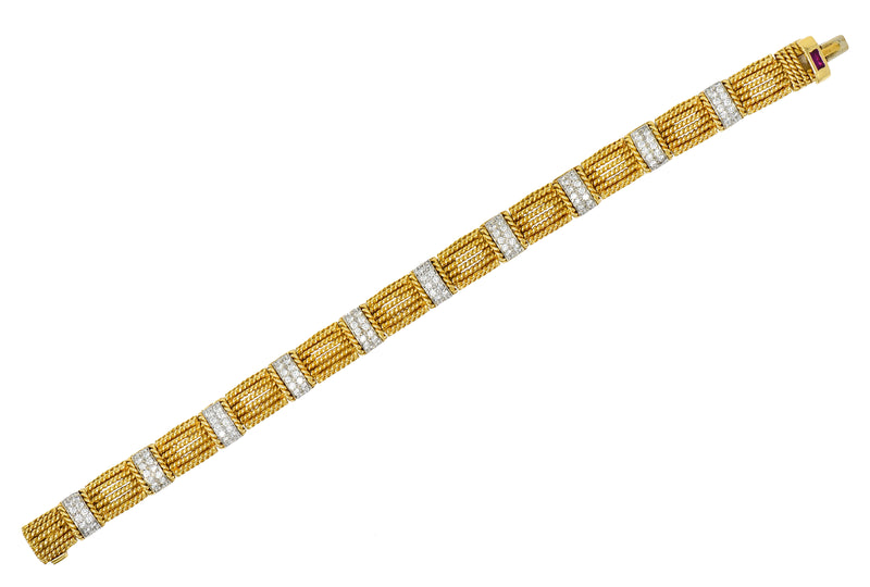 Roberto Coin Italian 2.00 CTW Pave Diamond 18 Karat Two-Tone Gold Roman Barocco Bracelet