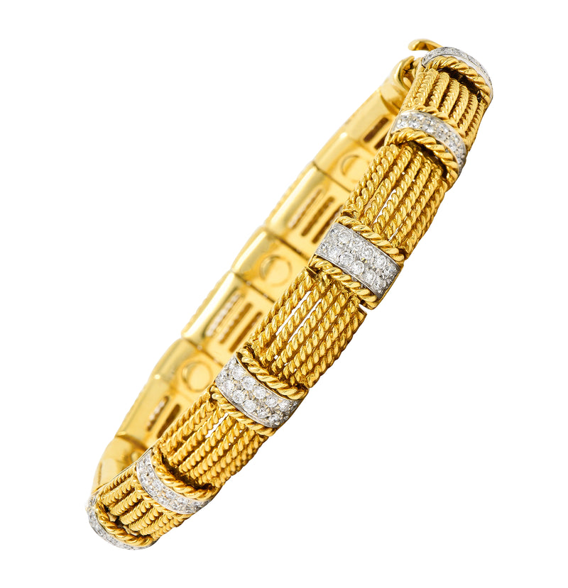 Roberto Coin Italian 2.00 CTW Pave Diamond 18 Karat Two-Tone Gold Roman Barocco Bracelet