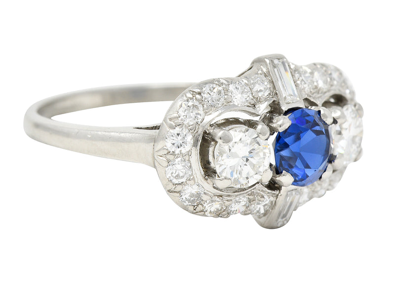 Mid-Century 1.95 CTW Sapphire Diamond Platinum Cluster Vintage Dinner Ring