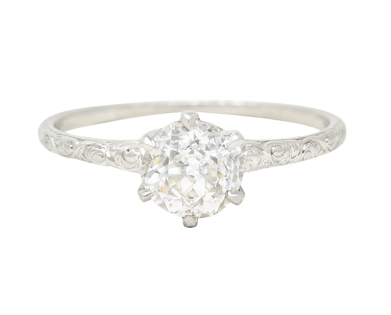 Edwardian 0.85 CTW Old European Cut Diamond Platinum Scrolling Antique Solitaire Engagement Ring