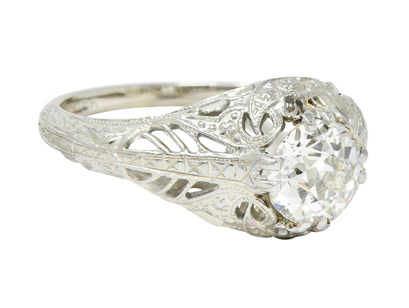 Art Deco 1.02 CTW Diamond 18 Karat White Gold Engagement Ring