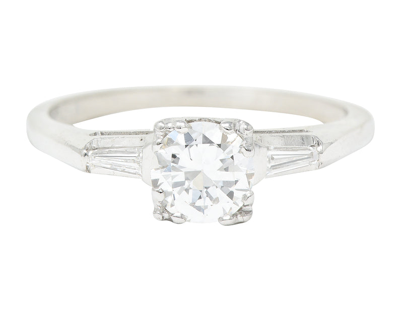 1950’s Mid-Century 0.76 CTW Transitional Cut Diamond 14 Karat White Gold Vintage Engagement Ring