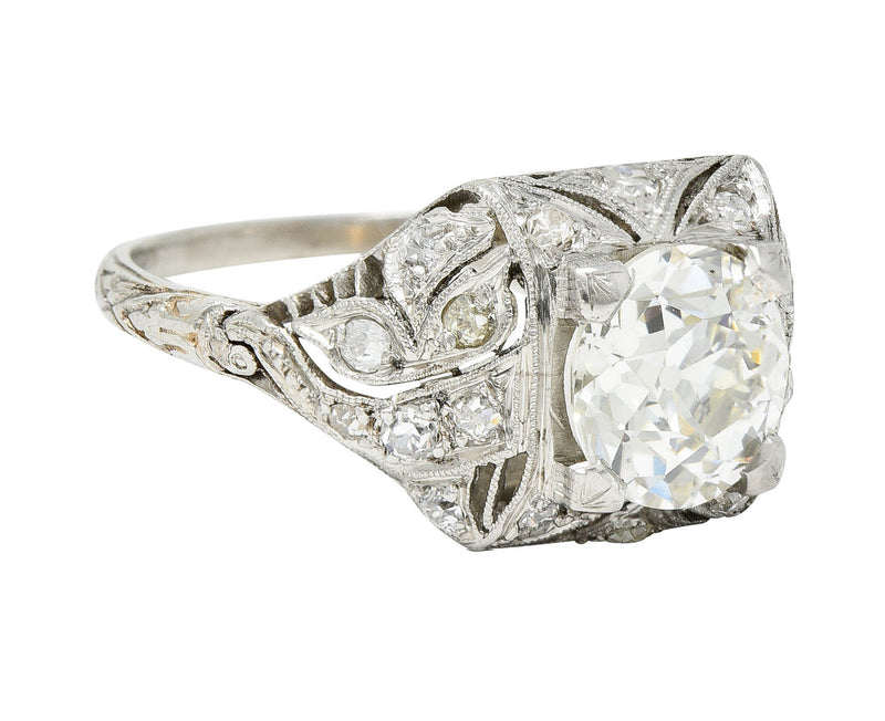 Art Deco 2.03 CTW Diamond Platinum Foliate Vintage Engagement Ring