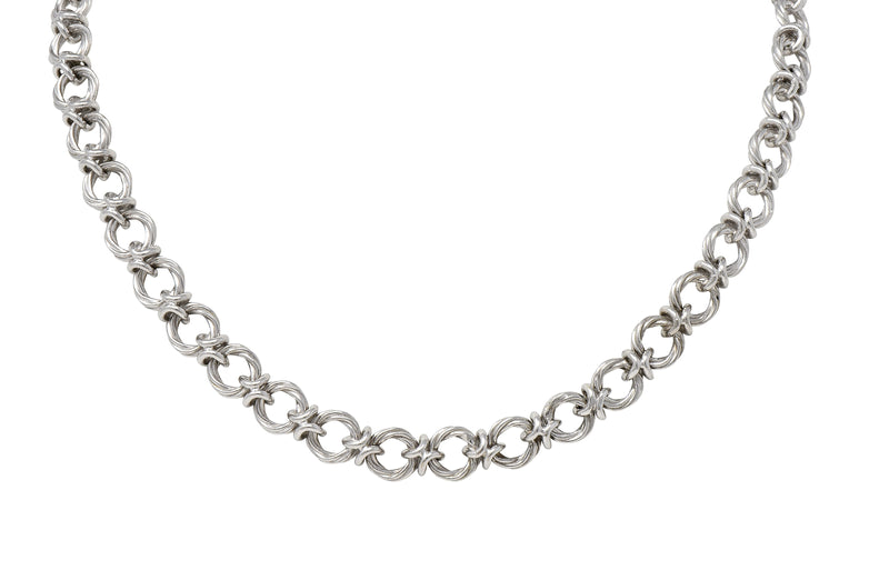 Piaget 1990’s French 18 Karat White Gold Twisted X Link Vintage Chain Collar Necklace