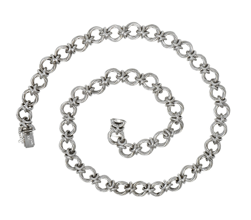 Piaget 1990’s French 18 Karat White Gold Twisted X Link Vintage Chain Collar Necklace