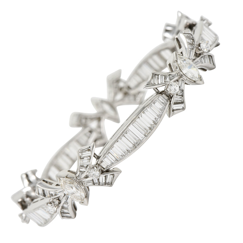 Mid-Century 10.80  CTW Marquise Cut Diamond Platinum Ribbon Vintage Line Bracelet