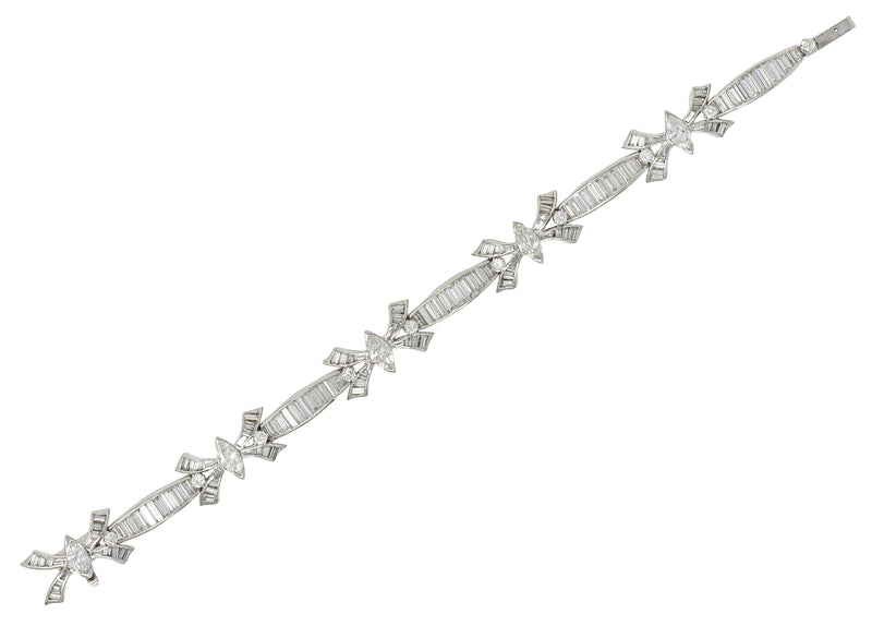 Mid-Century 10.80  CTW Marquise Cut Diamond Platinum Ribbon Vintage Line Bracelet