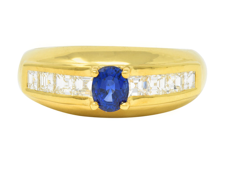 1980’s 1.19 CTW Sapphire Diamond 18 Karat Yellow Gold Vintage Gemstone Ring