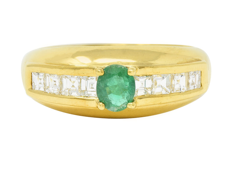 1980’s 1.00 CTW Emerald Diamond 18 Karat Yellow Gold Vintage Gemstone Ring