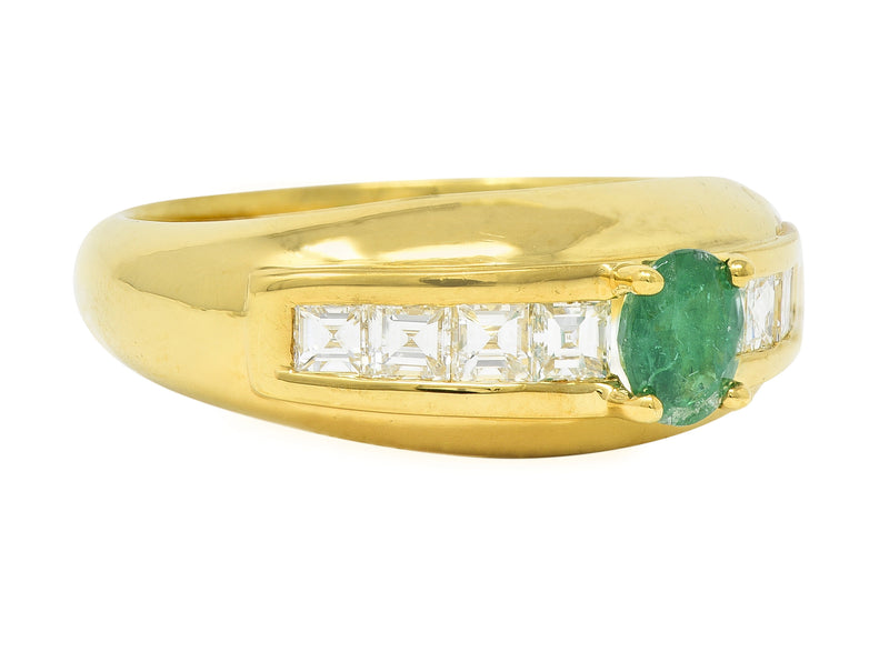 1980’s 1.00 CTW Emerald Diamond 18 Karat Yellow Gold Vintage Gemstone Ring