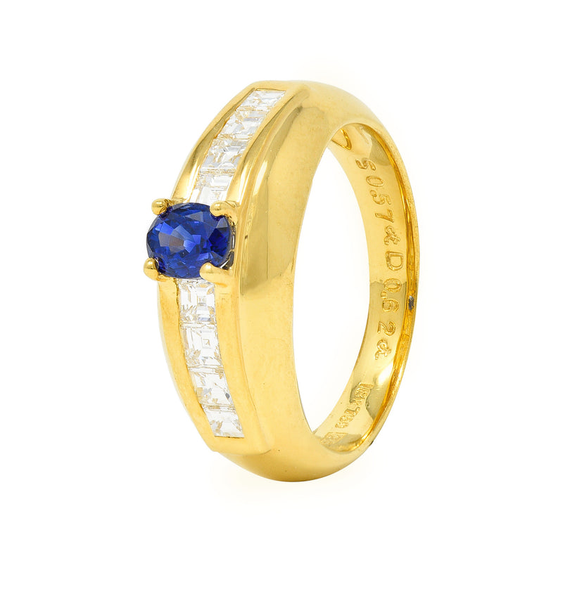 1980’s 1.19 CTW Sapphire Diamond 18 Karat Yellow Gold Vintage Gemstone Ring