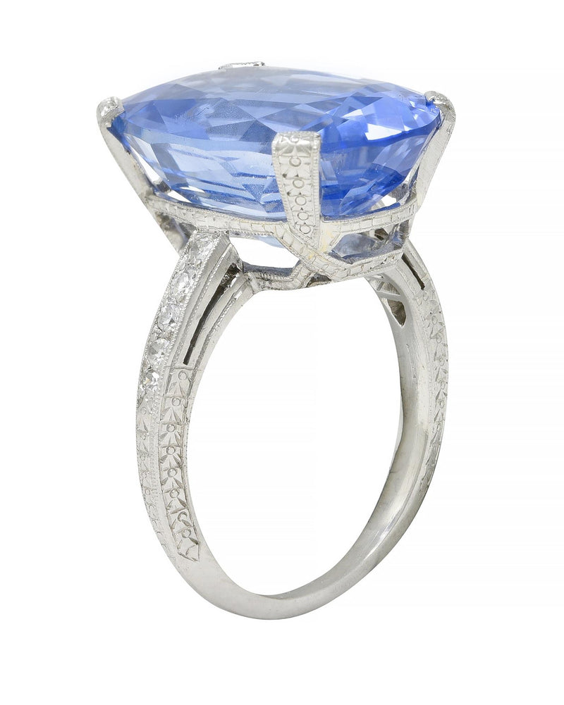 Art Deco 15.41 CTW No Heat Ceylon Sapphire Diamond Platinum Wheat Ring GIA