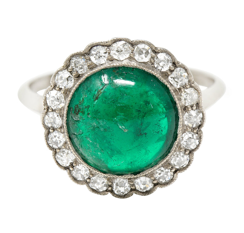 Art Deco 5.00 CTW Emerald Diamond 18 Karat White Gold Vintage Cluster Ring