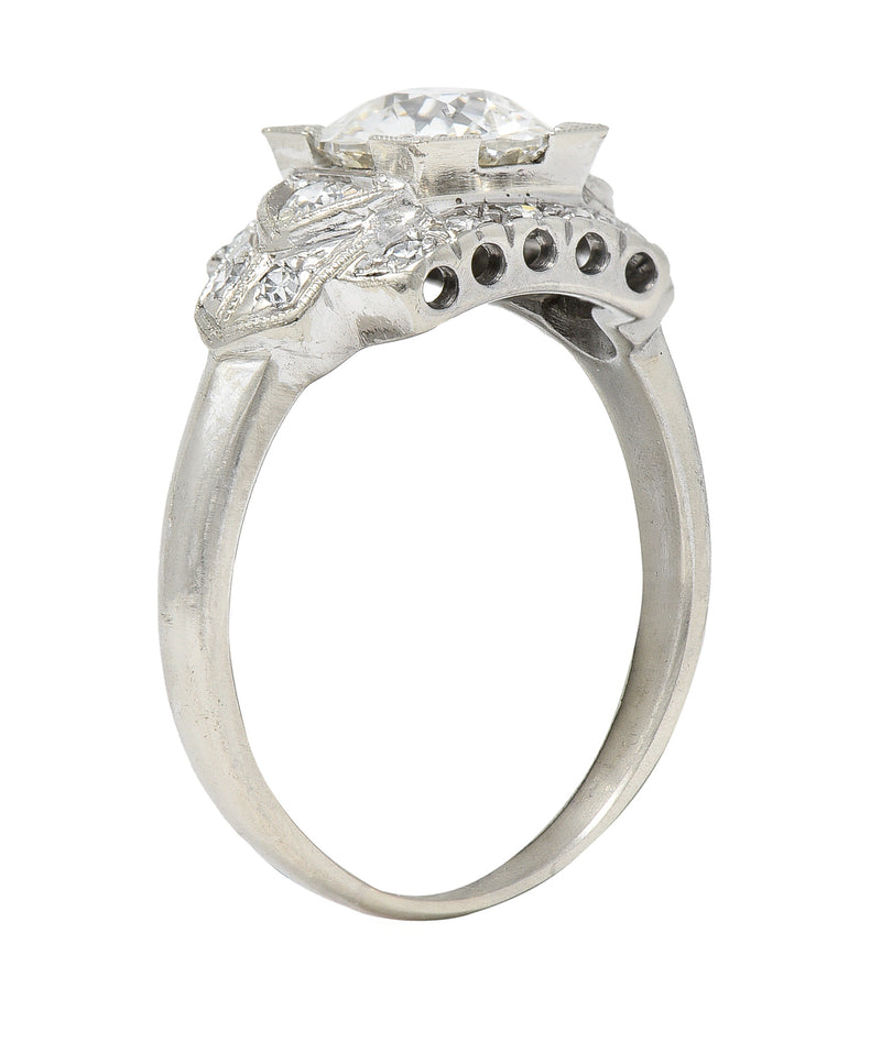 Art Deco 1.39 CTW Old European Cut Diamond 14 Karat White Gold Stepped Vintage Engagement Ring