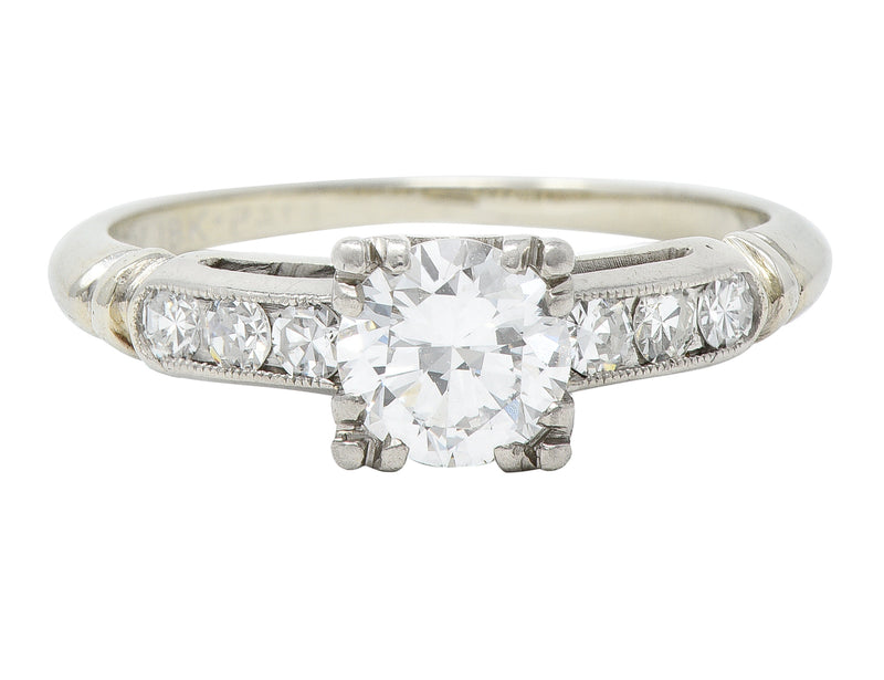 Abel Bros & Co. Retro 1.03 CTW Transitional Cut Diamond 18 Karat White Gold Square Form Notched Vintage Engagement Ring