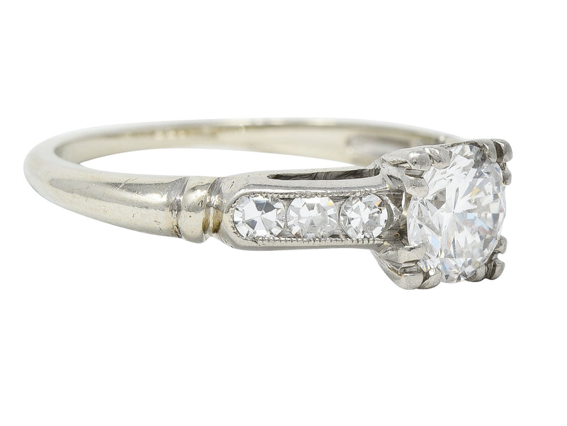 Abel Bros & Co. Retro 1.03 CTW Transitional Cut Diamond 18 Karat White Gold Square Form Notched Vintage Engagement Ring