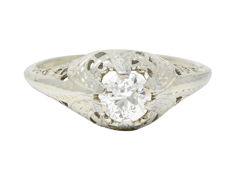 Art Deco 0.52 CTW Diamond 18 Karat White Gold Foliate Engagement Ring