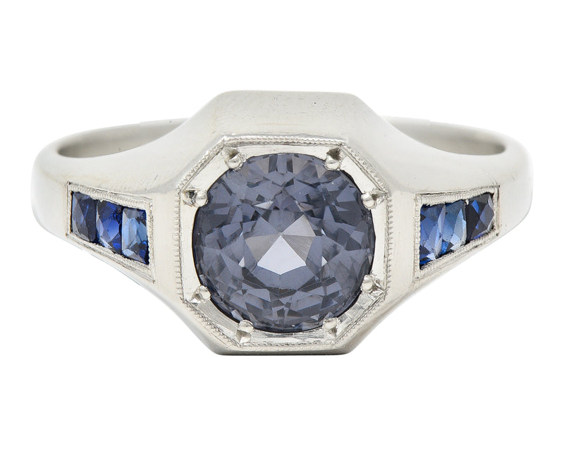 Art Deco 2.78 CTW Spinel Sapphire Platinum Octagonal Unisex Ring