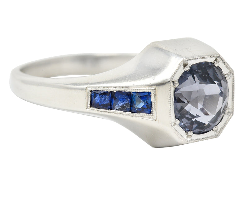 Art Deco 2.78 CTW Spinel Sapphire Platinum Octagonal Unisex Ring