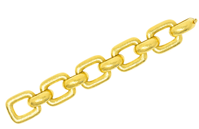 Elizabeth Locke Vintage 19 Karat Yellow Gold Hammered Substantial Livorno Link Bracelet