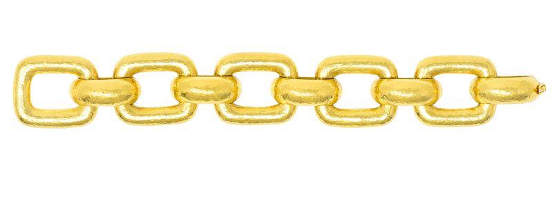 Elizabeth Locke Vintage 19 Karat Yellow Gold Hammered Substantial Livorno Link Bracelet