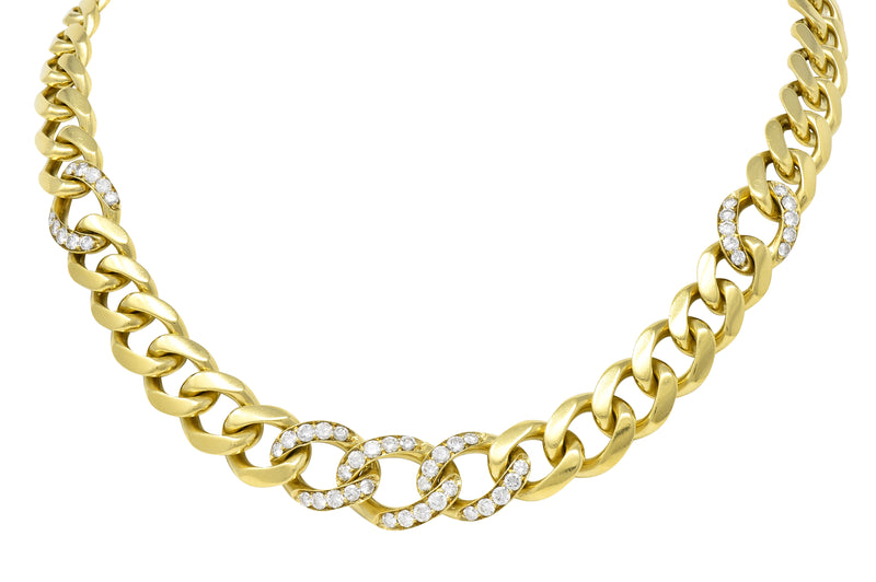 Vintage Bulgari 1980’s Diamond 18 Karat Yellow Gold Curb Link Chain Necklace