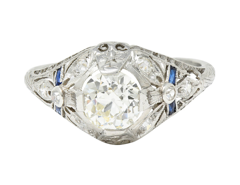 Belle Epoque 1.14 CTW Diamond Sapphire Platinum Bombe Engagement Ring GIA