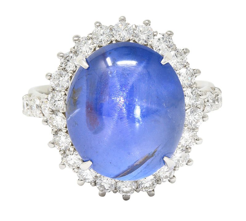 Contemporary 15.65 CTW Star Sapphire Diamond Platinum Halo Ring