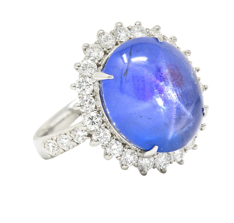 Contemporary 15.65 CTW Star Sapphire Diamond Platinum Halo Ring