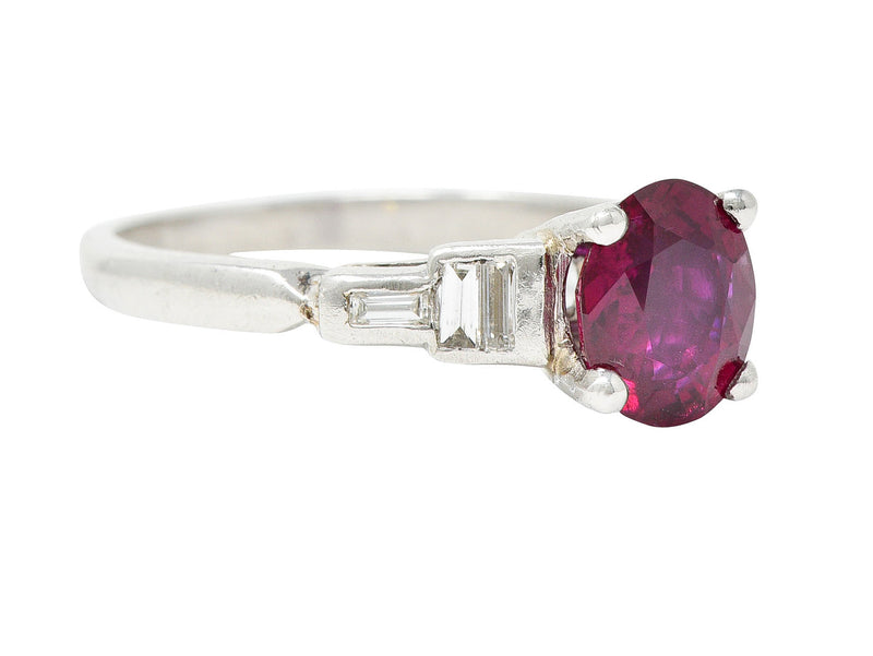 Vintage 1.66 CTW Ruby Diamond Platinum Gemstone Ring