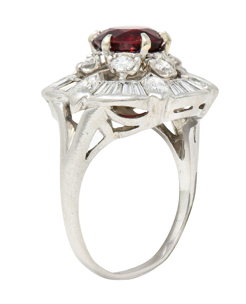 1950’s Mid-Century 2.77 CTW Red Spinel Diamond Platinum Cluster Cocktail Ring