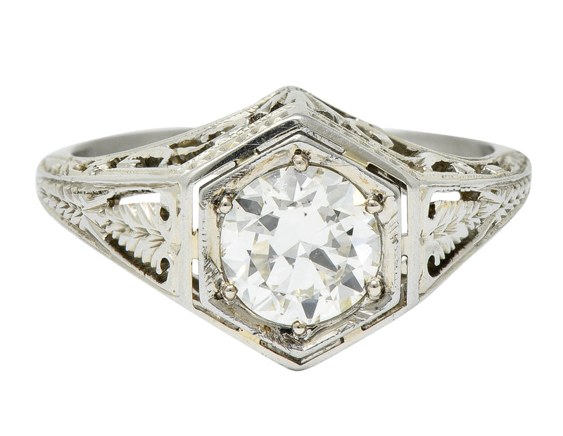 Art Deco 0.77 CTW Diamond 18 Karat Gold Foliate Engagement Ring