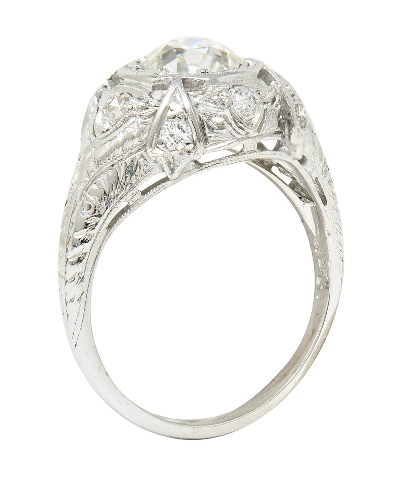 Katz & Ogush Inc. Art Deco 1.15 CTW Old European Cut Diamond Platinum Engraved Foliate Bombé Engagement Ring