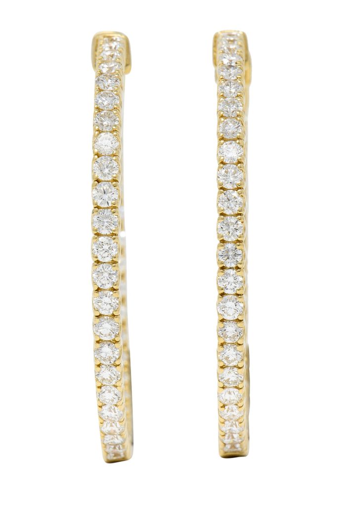 Contemporary 4.00 CTW Diamond 14 Karat Yellow Gold Round  Inside Outside Hoop Earrings