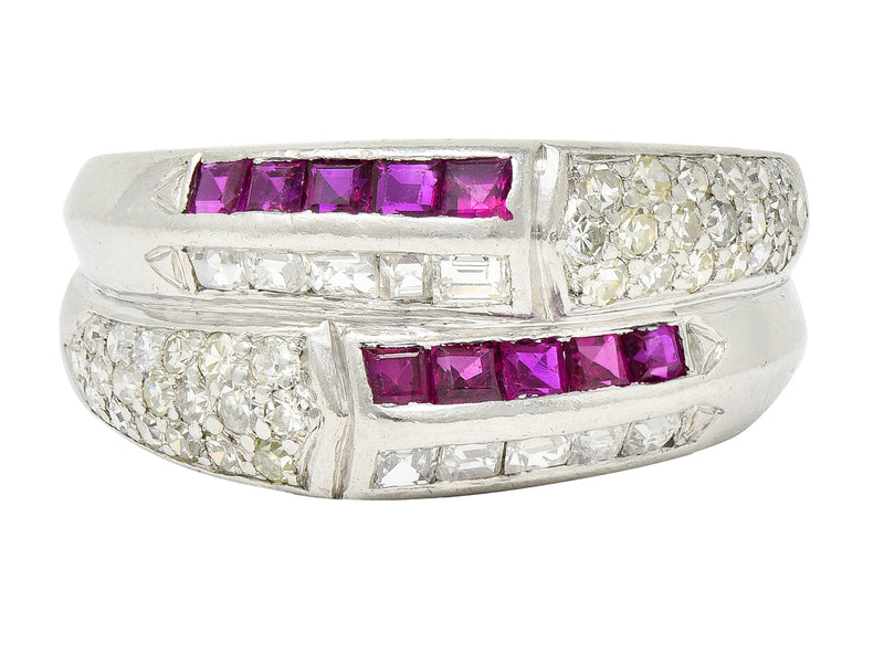 Art Deco 1.70 CTW Diamond Ruby Platinum Double Band Ring