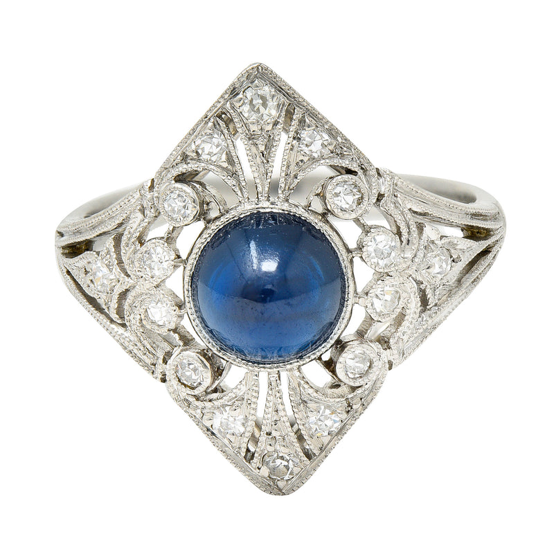 Edwardian J.E. Caldwell Sapphire Diamond Platinum Antique Dinner Ring