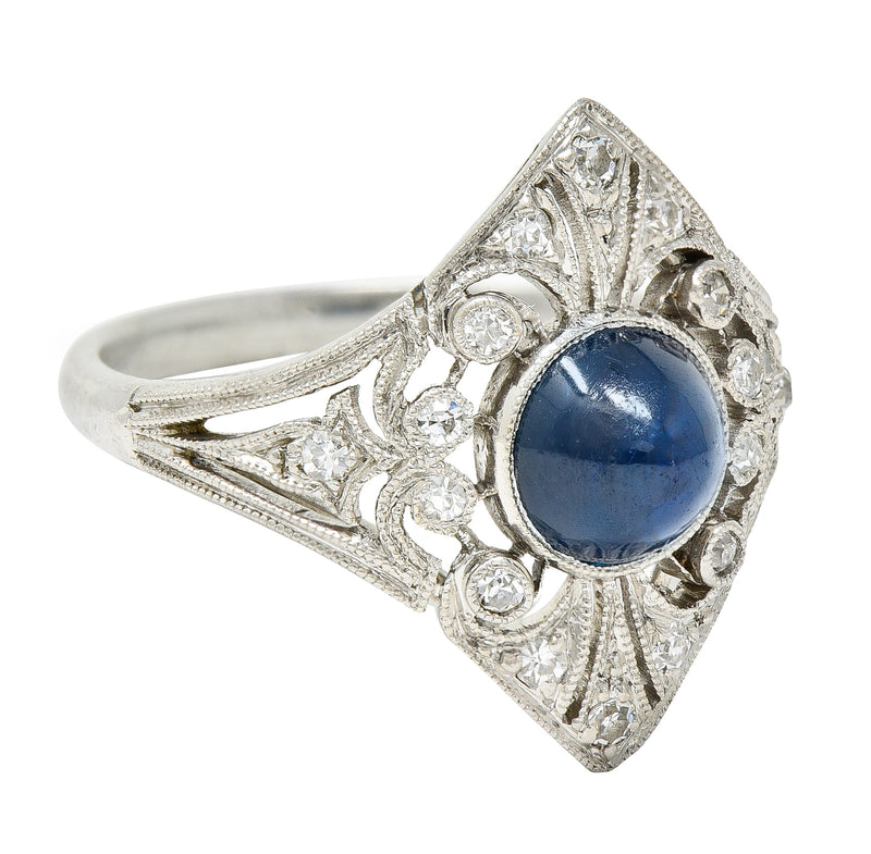 Edwardian J.E. Caldwell Sapphire Diamond Platinum Antique Dinner Ring