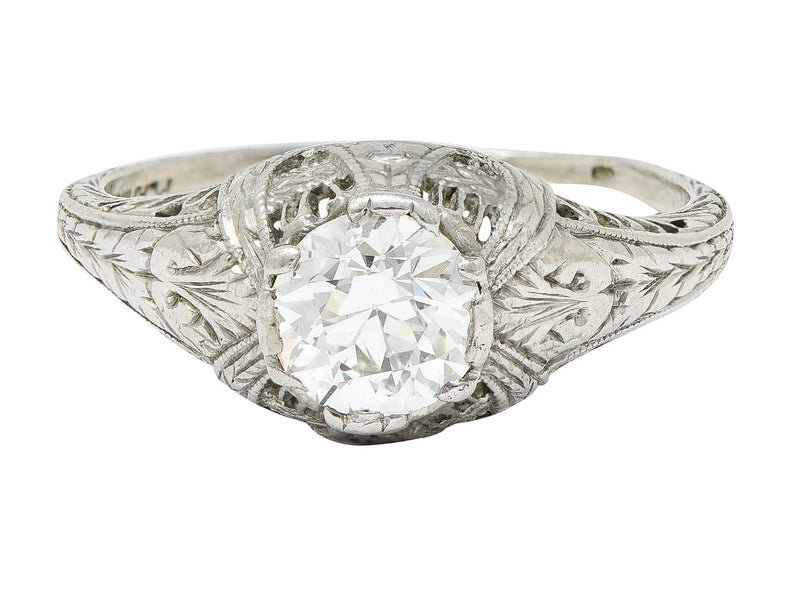 Edwardian 0.95 CTW Diamond Platinum Laurel Foliate Engagement Ring