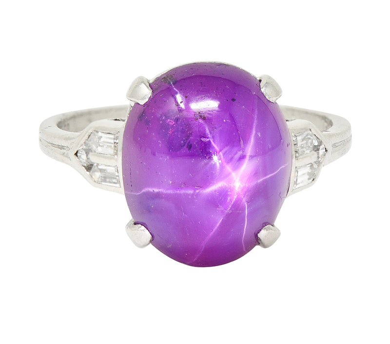 Tiffany & Co. Art Deco 11.70 CTW No Heat Ceylon Fancy Purple Star Sapphire Diamond Platinum Cabochon Ring AGL