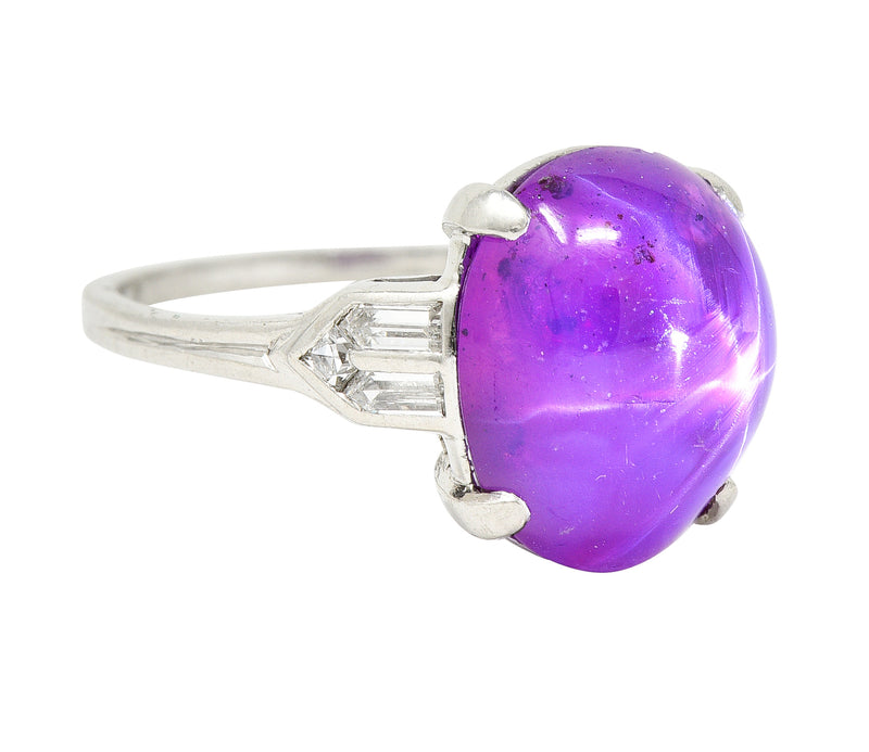 Tiffany & Co. Art Deco 11.70 CTW No Heat Ceylon Fancy Purple Star Sapphire Diamond Platinum Cabochon Ring AGL