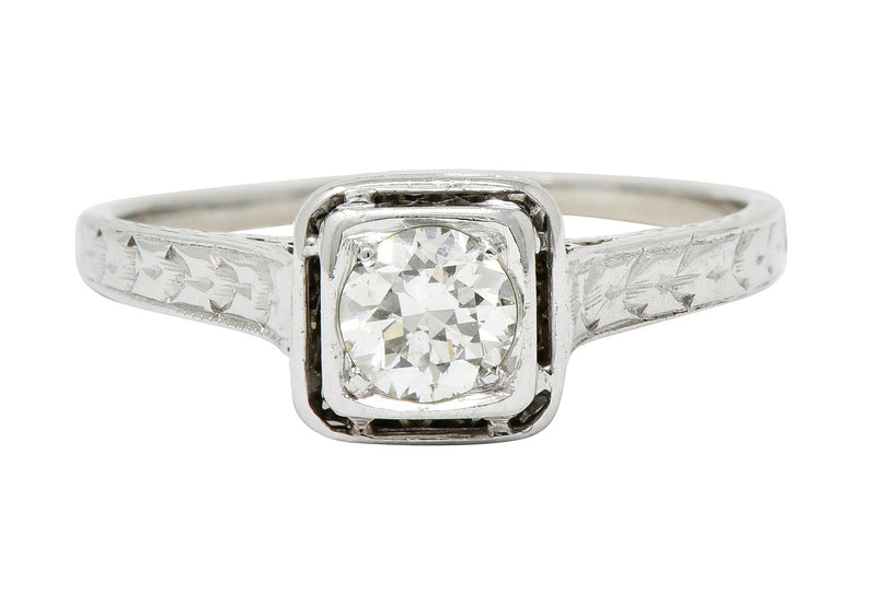 Art Deco 0.45 CTW Diamond 18 Karat White Gold Trellis Engagement Ring