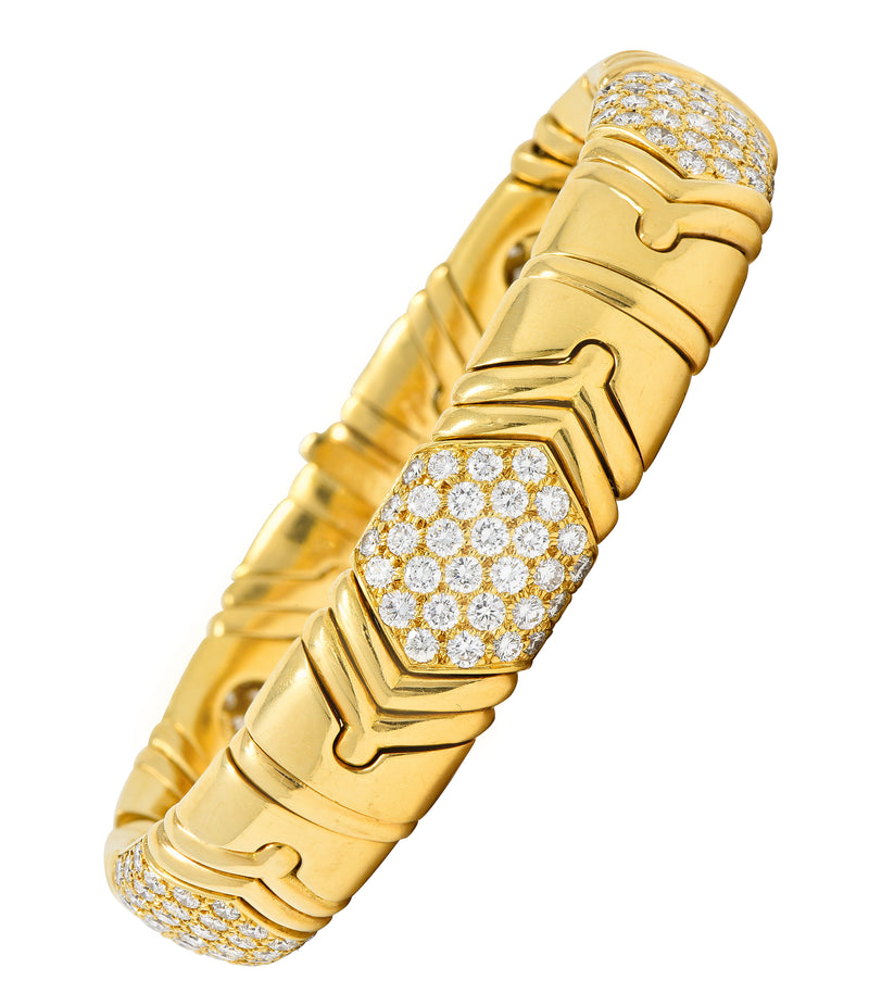 Bulgari French 1980’s  7.00 CTW Diamond 18 Karat Yellow Gold Alveare Vintage Bracelet