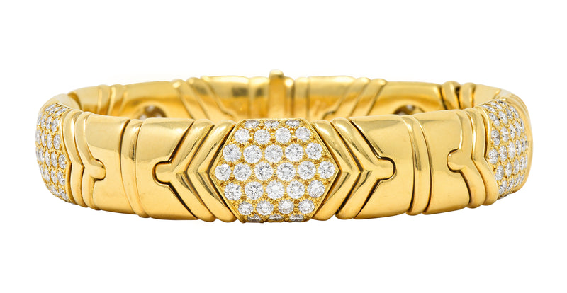 Bulgari French 1980’s  7.00 CTW Diamond 18 Karat Yellow Gold Alveare Vintage Bracelet