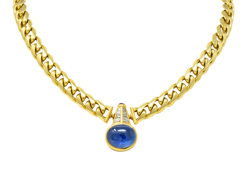 Bulgari Substantial 1980’s 18.00 CTW Sapphire Ruby Diamond 18 Karat Yellow Gold Vintage Necklace